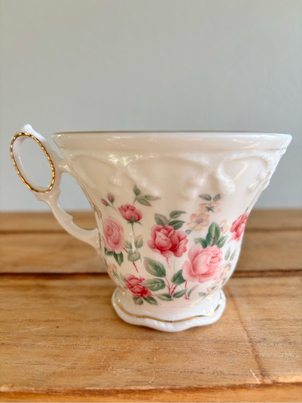 Vintage Crown Dorset Bone China Teacup - Pink & Red Roses - Made in England